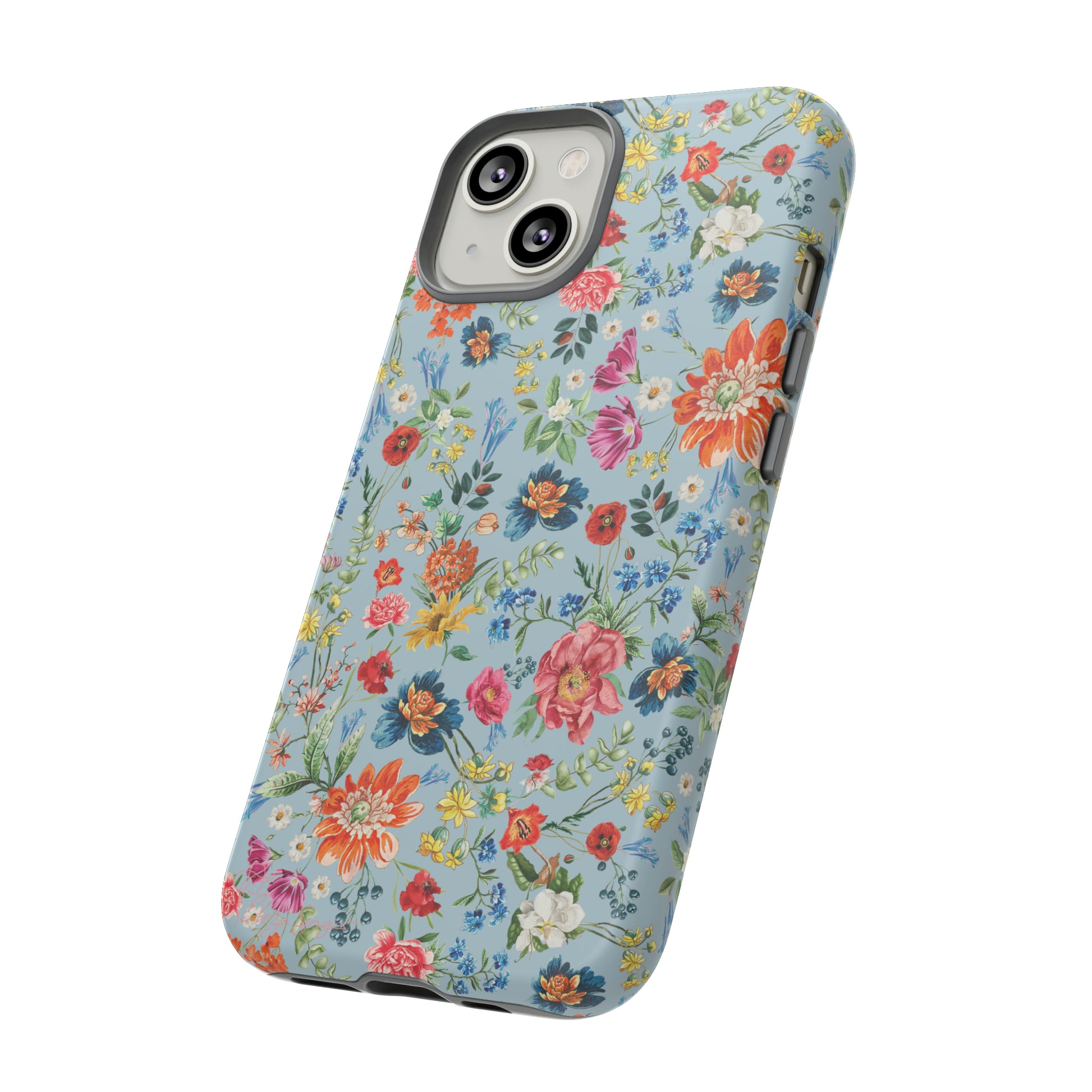 Blossom in Color: Wildflower Floral Colorful Design iPhone Tough Protective Cover. Vibrant flowers in Turquoise and Pink, compatible with iPhone 15, 14, 13, XS, XR Pro/Max/Mini/P/Plus. Embrace Nature's Palette with Style and Durability. #ElizaSinger #PhoneCase #FloralDesign