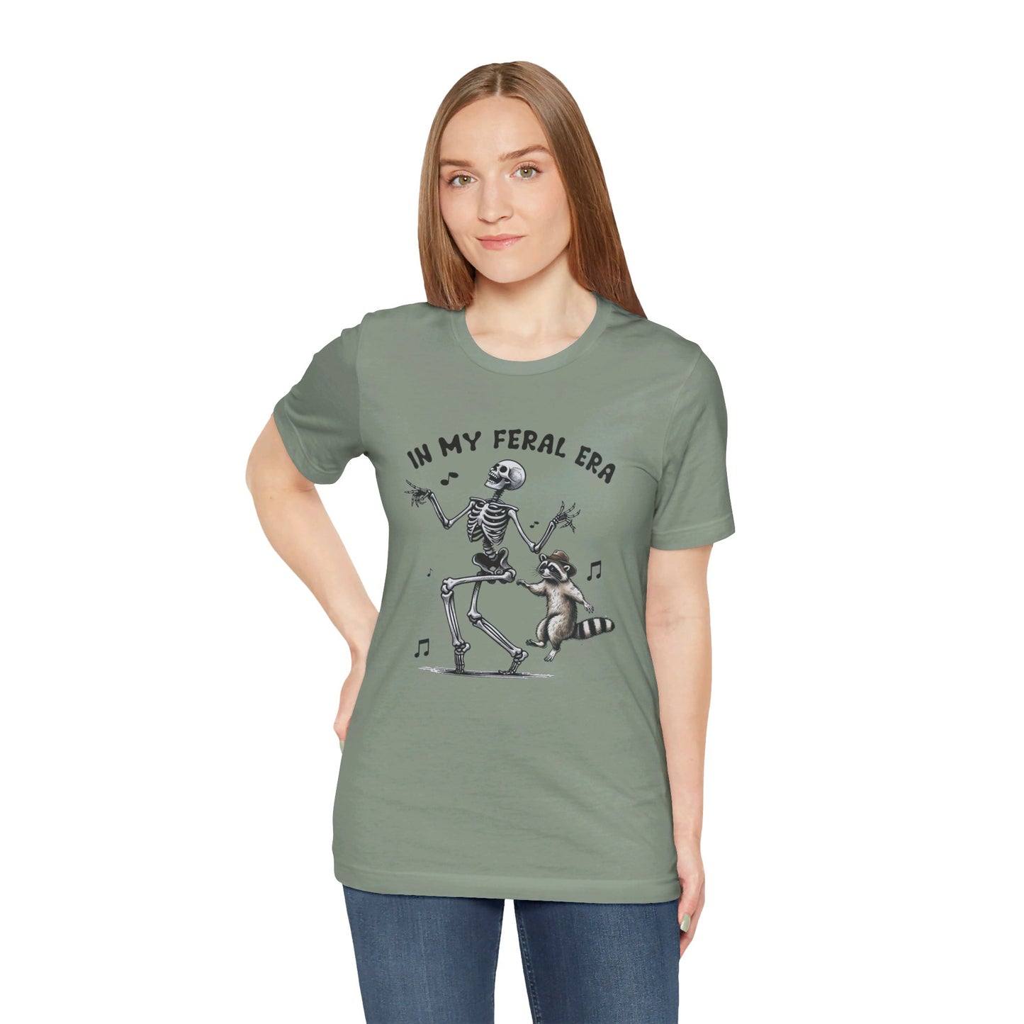 Feral Era: Halloween Bella Canvas T-shirt with Skeleton and Raccoon