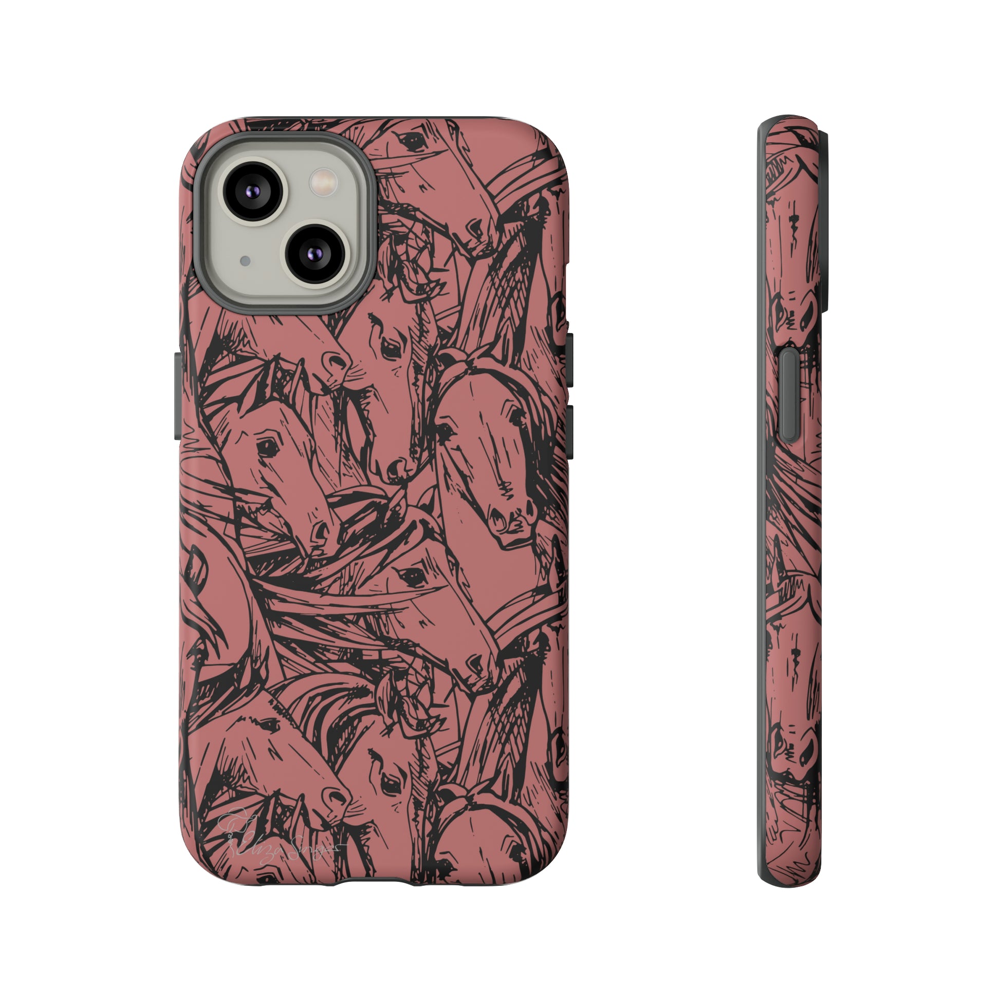 Gallop in Style: Horse Art Western Design iPhone Tough Protective Cover. Featuring a Scribble Horse Drawing, compatible with iPhone 15, 14, 13, 12, 11, XS, XR Pro/Max/Mini/P/Plus. Unleash the Rider in You with Style and Durability. #ElizaSinger #PhoneCase #WesternArt