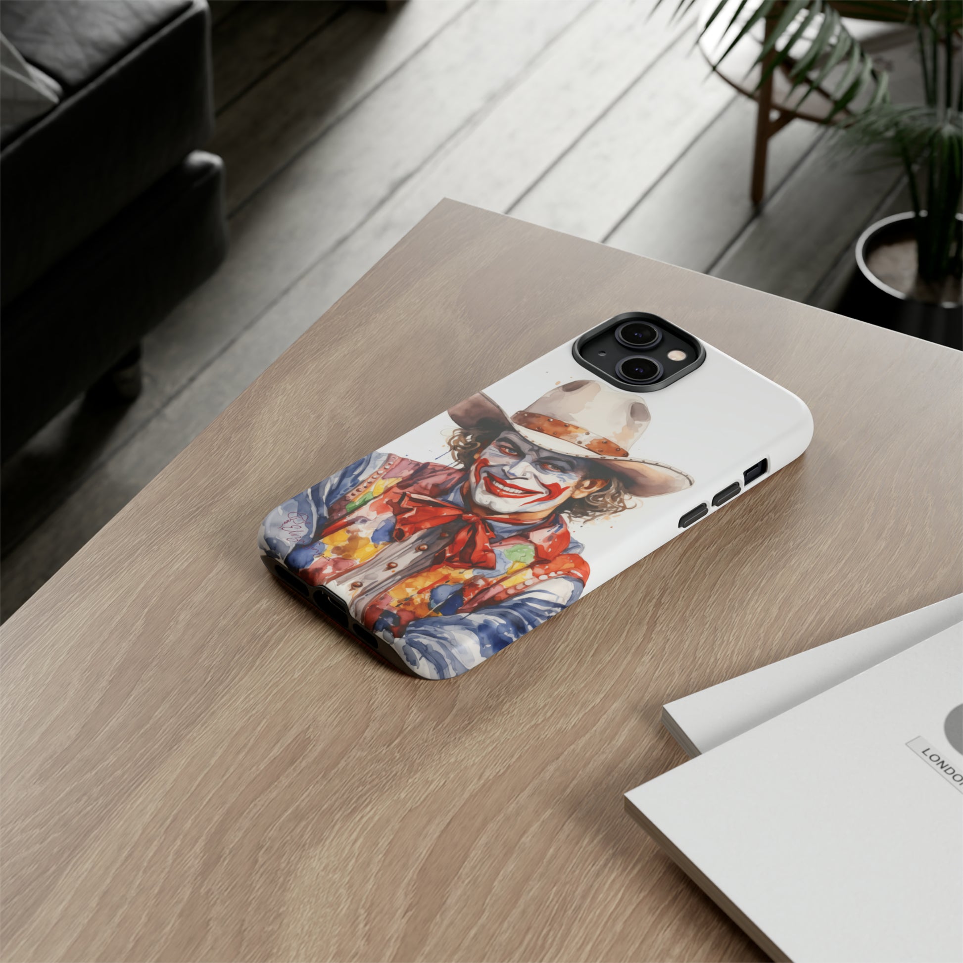Unveiling our Tough Western Cell Phone Case: Watercolor Rodeo Clown Edition! Immerse yourself in the world of rodeo with this charming watercolor depiction of a rodeo clown on a white background. A perfect blend of style and durability.