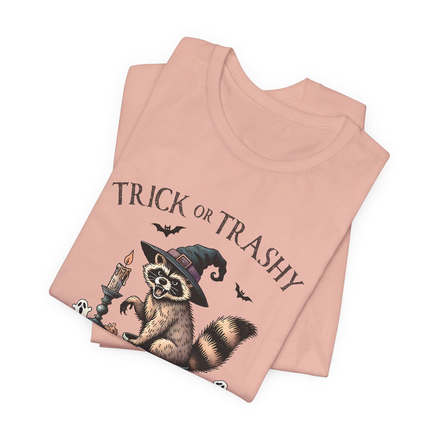 Trick or Trashy: Halloween Bella Canvas T-shirt with Raccoon