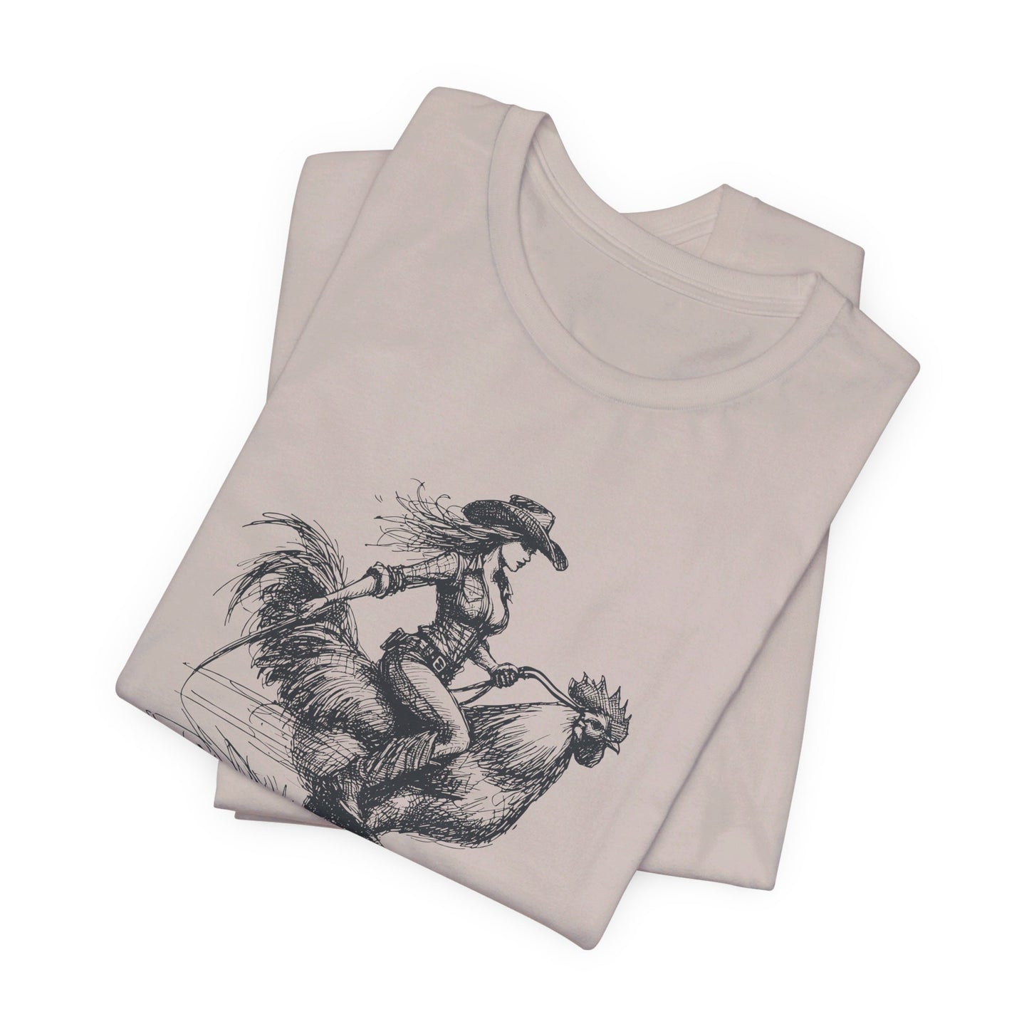 Scribble Style: Bella Canvas T-shirt with Cowgirl on Rooster