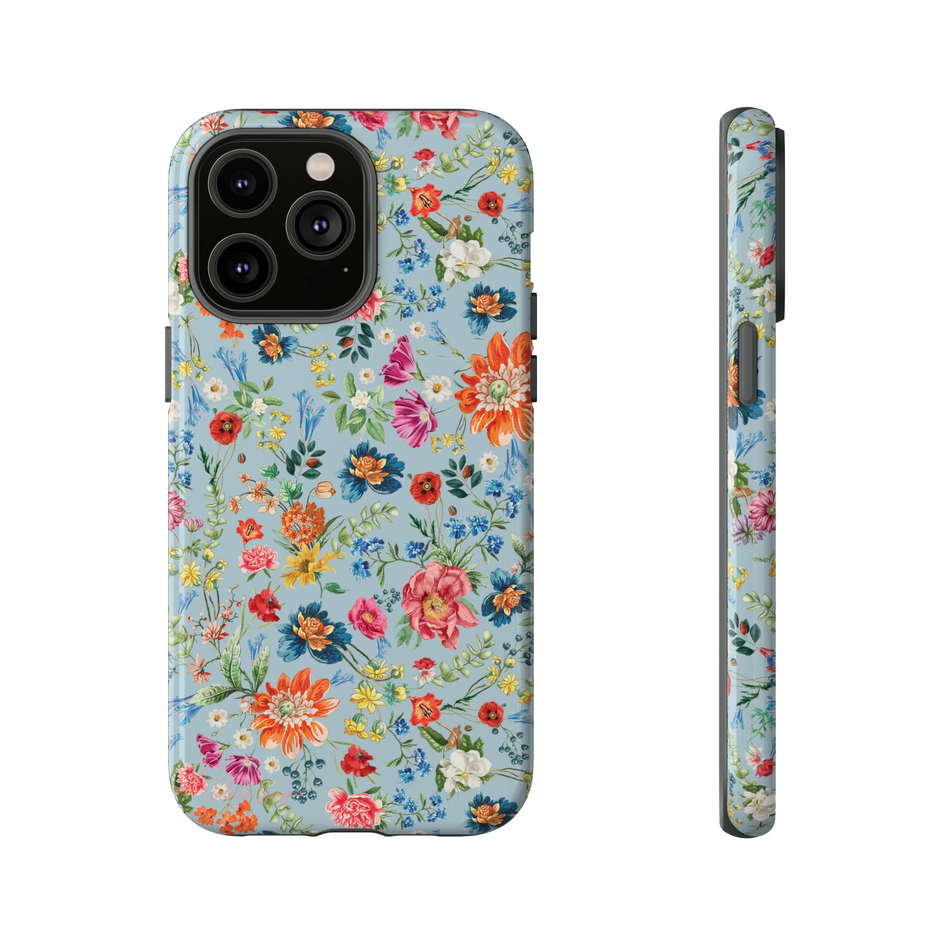 Blossom in Color: Wildflower Floral Colorful Design iPhone Tough Protective Cover. Vibrant flowers in Turquoise and Pink, compatible with iPhone 15, 14, 13, XS, XR Pro/Max/Mini/P/Plus. Embrace Nature's Palette with Style and Durability. #ElizaSinger #PhoneCase #FloralDesign