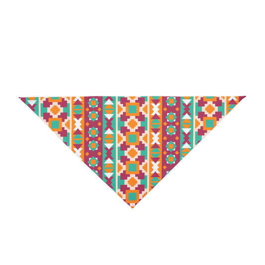 Give your dog a modern and stylish edge with our Geometric Vibes Dog Bandana/Wild Rag. The geometrical pattern in bold colors adds a contemporary flair. Crafted from soft-spun polyester, this wild rag ensures comfort and durability. Make a statement on every outing with this exclusive design, available only at Eliza Singer. 