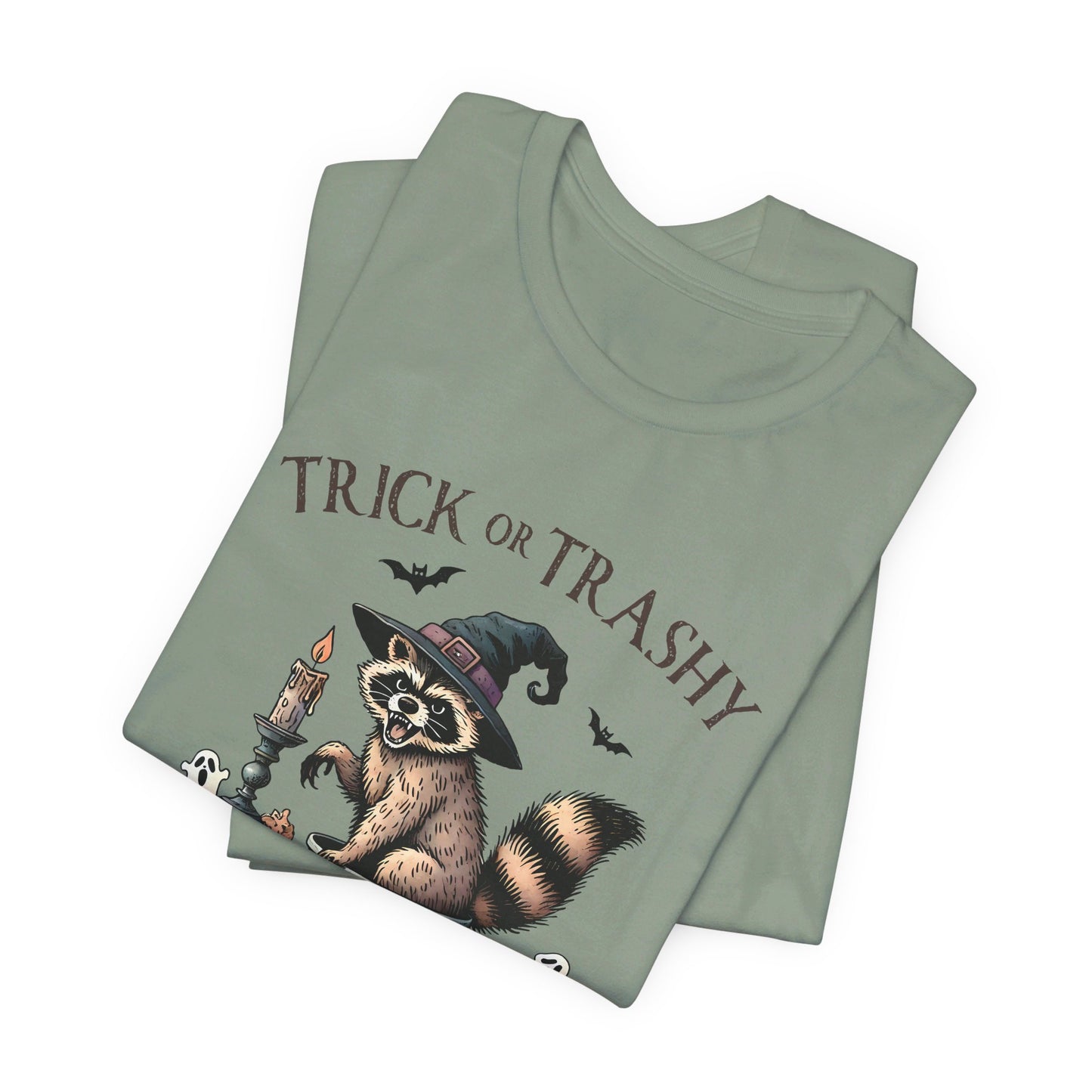 Trick or Trashy: Halloween Bella Canvas T-shirt with Raccoon