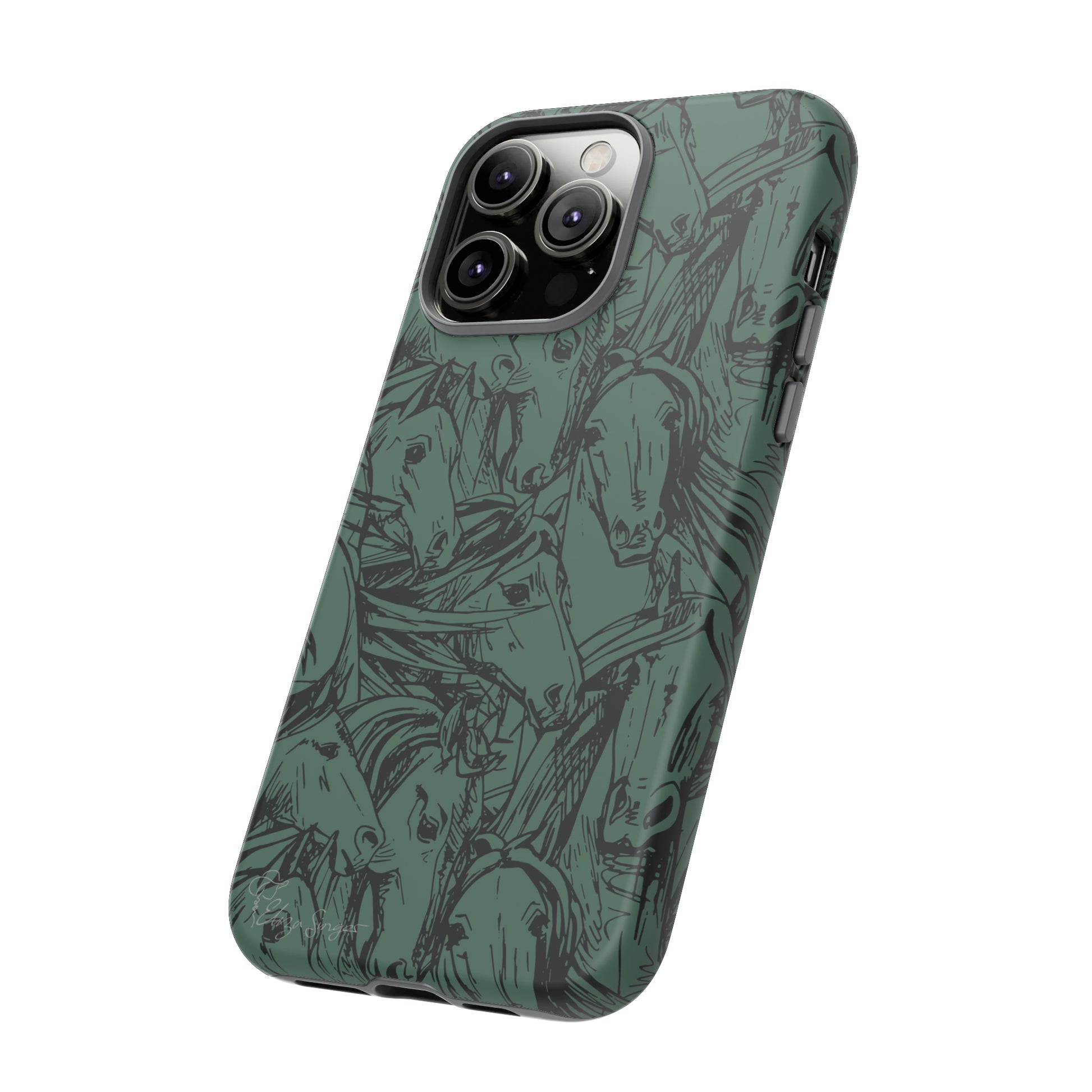 Gallop in Style: Horse Art Western Design iPhone Tough Protective Cover. Featuring a Scribble Horse Drawing, this makes the perfect equestrian gift. Compatible with iPhone 15, 14, 13, XS, XR Pro/Max/Mini/P/Plus. Unleash the Rider in You with Style and Durability. #ElizaSinger #PhoneCase #EquestrianGift