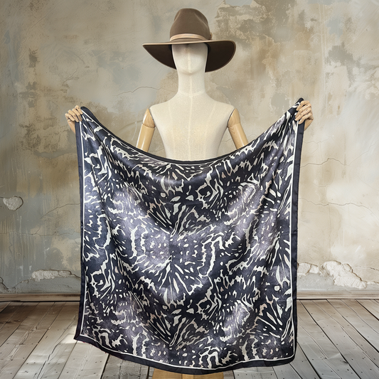 Channel your wild side with Abstract Wilderness Wild Rag. A beige background showcases an abstract black animal print-inspired motif on this 39" square of

100% satin silk. Elevate your style with this bold and contemporary accessory.